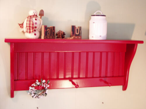 Wood Wall Shelf Shaker Coat Rack 36" Country Display Rack Red - Picture 1 of 1