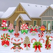 BBTO 12 Pcs Christmas Candy yard Decorations Plastic Outdoor bright color 