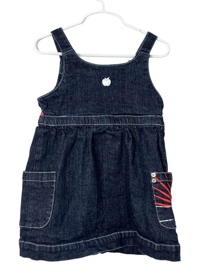 Apple Bottoms Denim Jumper Dress Girls 5 6 Blue Pink Graphic Pockets Casual - Image 2 of 4