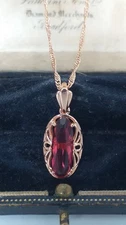 Vintage 1990-s 14 CT Rolled Gold Ruby Pendant on Chain-Hallmarked 585 RG