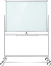 Mobile Magnetic Glass Whiteboard - Double-Sided Rolling Easel 48x36 for Office 