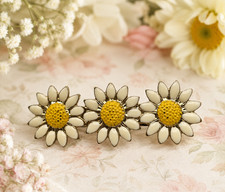 Daisy Flower Hair Barrette Cream Yellow Enamel Gold Tone 3 Inch Vintage