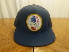 Vintage USA Olympics Trucker Cap Snapback Blue Black Mesh 80  s 90  s