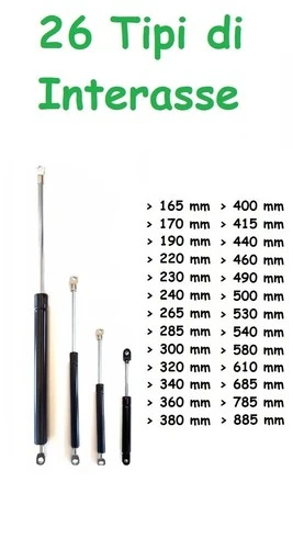 1 GAS PISTON SPRING FOR BED CONTAINER - 26 TYPES OF EYELET WHEELBASE