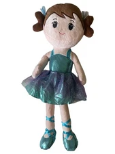 Linzy Selena Ballerina Rag Doll 16" Plush Cloth Doll With Blue Ballet Dress