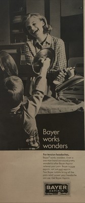 1967 Bayer Aspirin PRINT AD Kid Bang Pots Pans - Mom Headache Relief VTG 1960s