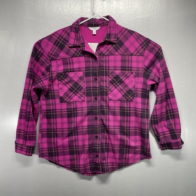 Time And Tru Flannel Button Shirt Women's Size Medium 8/10 Black