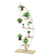 6 Tier Potted Metal Plant Stand Rack Curved Stand Holder Display Shelf w/Hook