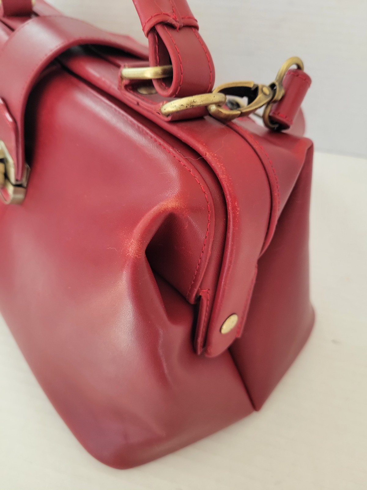 Ameri Leather Red Doctors Bag Handbag Crossbody P… - image 12