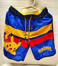 Boys Pok mon Pikachu Swim Trunks Size 6/7 Blue Yellow Red Mesh Lined Pls Read