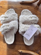 Auden Women's Jane Two Band Buckle Slide Plush Slippers Cream Off White Size 7