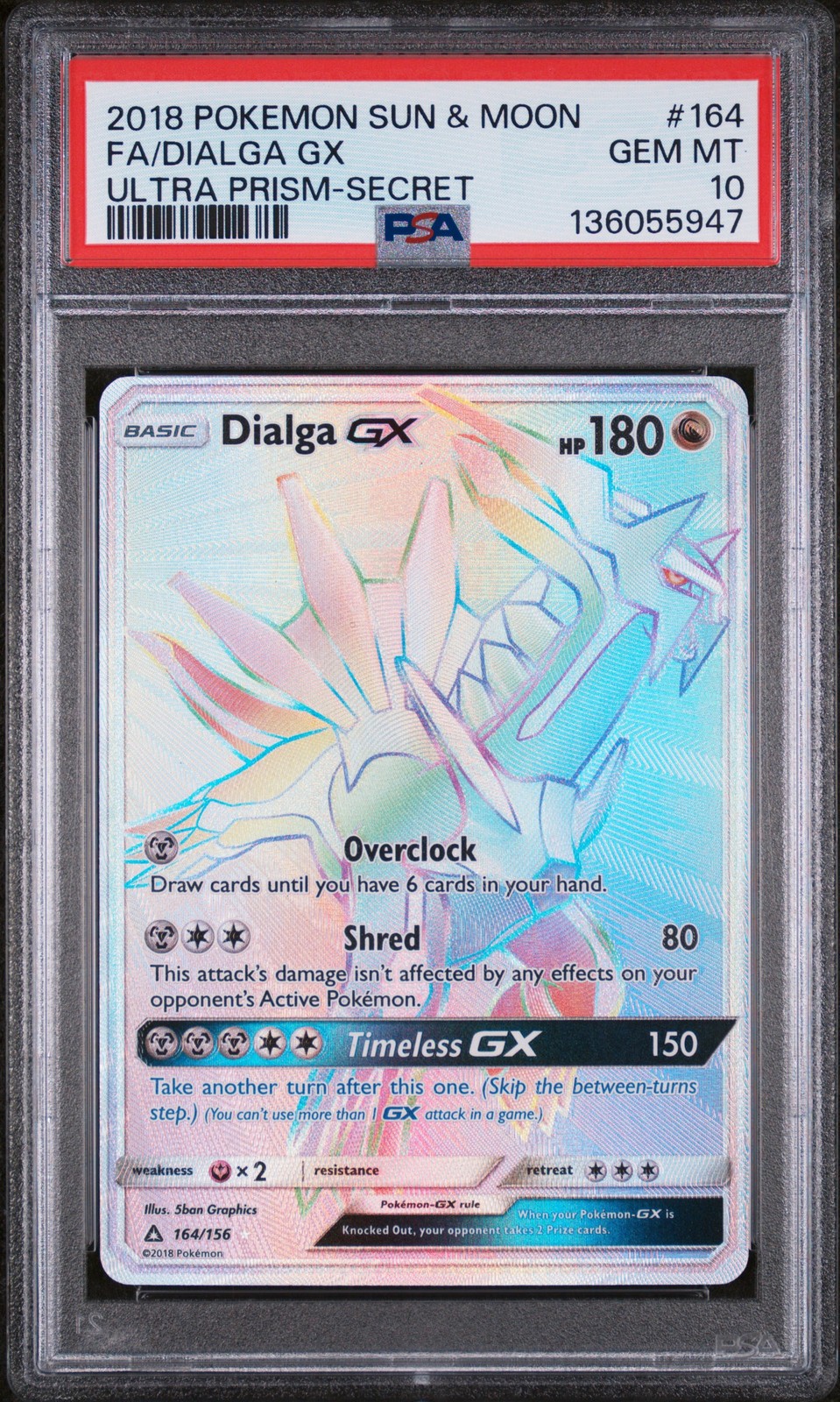 2018 POKEMON SUN & MOON ULTRA PRISM SECRET #164 FULL ART/DIALGA GX PSA 10
