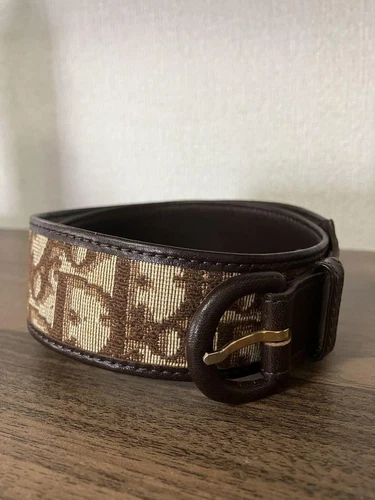 Authentique ceinture Christian Dior motif trotteur marron beige taille 65 du Japon