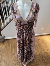 ULLA JOHNSON Annalise Silk V Neck Maxi Dress Midnight Floral Size 6