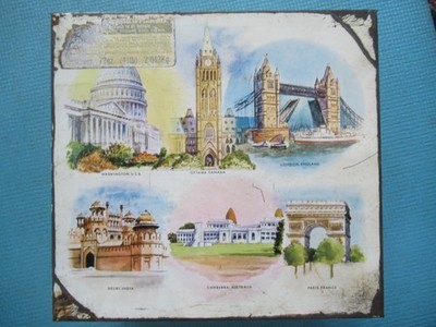 Vintage Elkes Fine English Assorted Biscuits Metal Tin - Famous World Cities