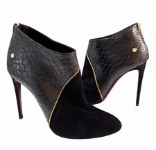 Cesare Paciotti Black Snake Leather Suede Stiletto Heel Ankle Boots 36 Worn Once