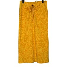 ZARA Abstract Printed Keyhole Cutout Tie High Waist Midi Skirt M Orange Yellow