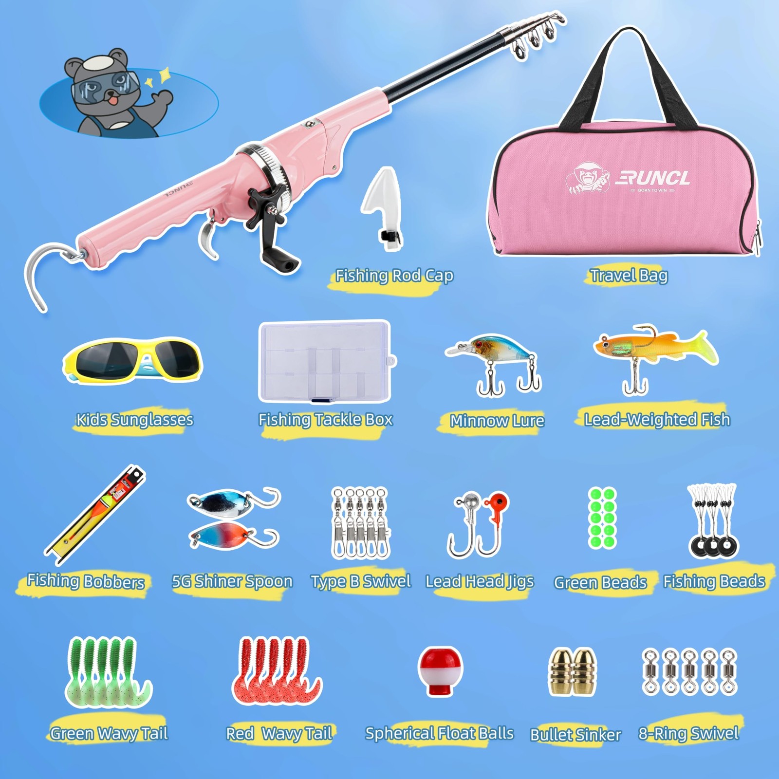 RUNCL Kids Fishing Pole - Portable Folding Fishing Rod and Reel Combo Kit wit...