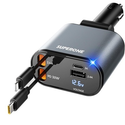 【Upgraded】 SUPERONE Retractable Car Charger 4 in 1, Fast Phone Gray 