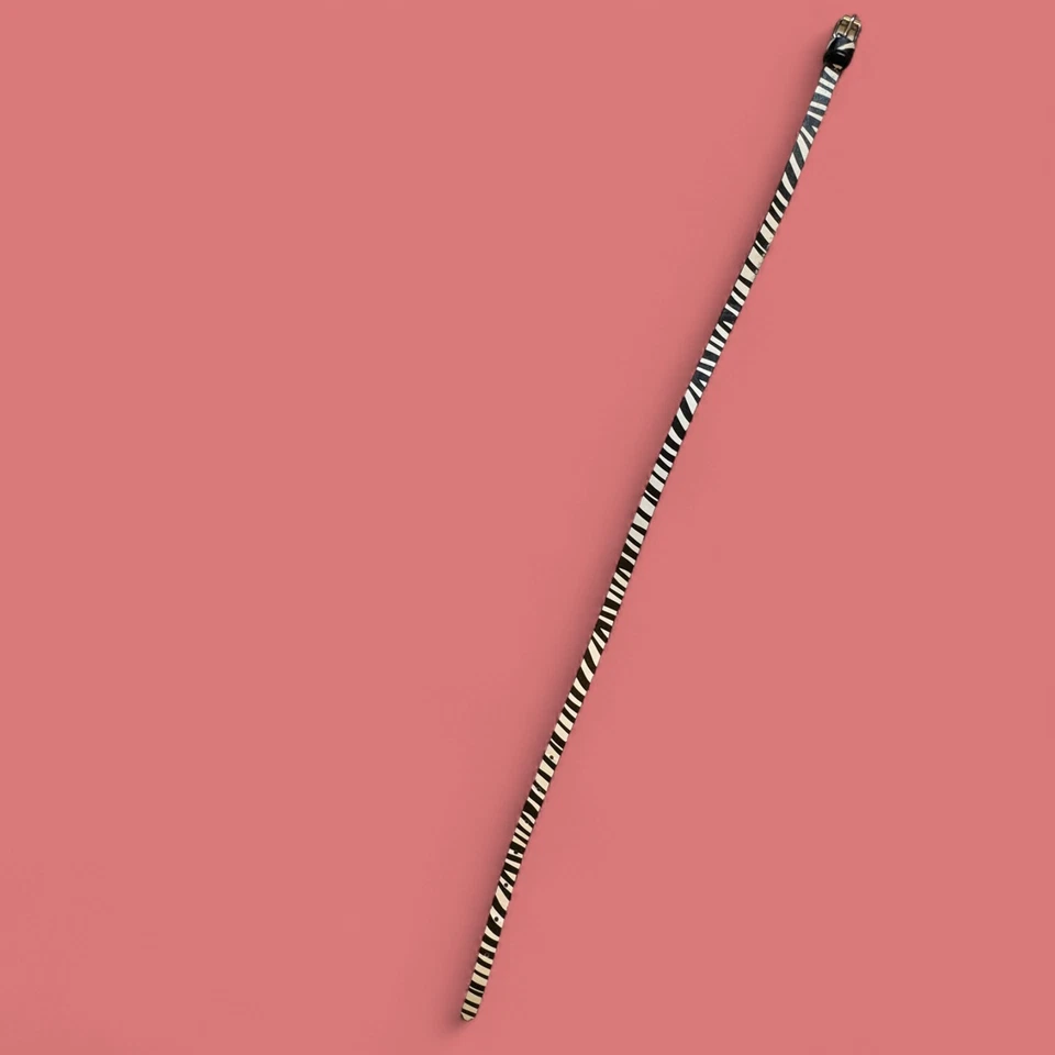 Retro 80s Black White Zebra Stripe Skinny Belt S - Image 2 of 4