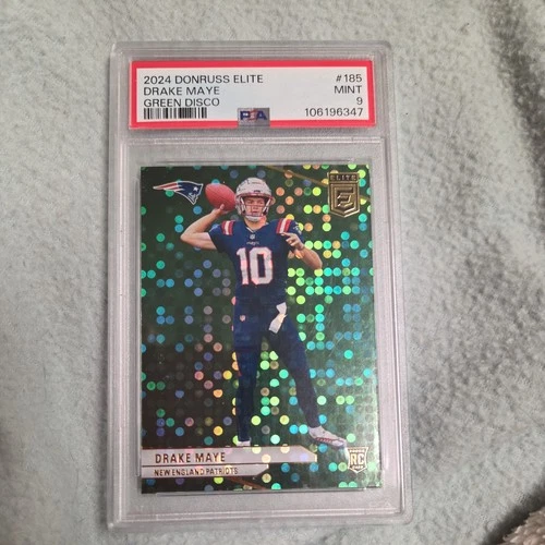 Drake Maye 2024 Panini Donruss Elite #185 Green Disco PSA 9