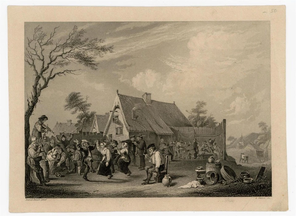 Alexander Carse nach David Terniers Dorffest Genreszene Orig Stahlstich um 1800 - Bild 2 von 3