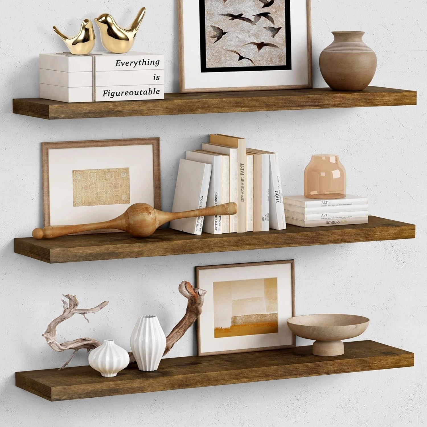 36 Inch Floating Shelves Wall Long Set of 3 Large Deep Wall Shelves Bedroom
