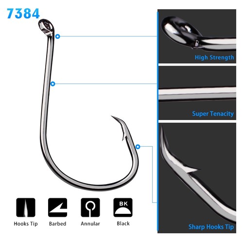 Lot 100pcs High Carbon Steel Hooks Octopus Black Fishing Hooks Barbed 1#-8/0# - Afbeelding 3 van 15