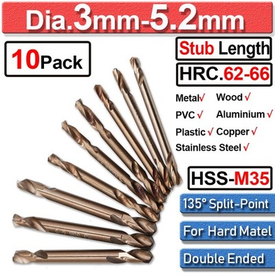 10 Stck. 3-5,2 mm Doppelende Schnellarbeitsstahl HSS M35 Kobalt Spiralbohrer UK