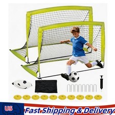 Kids Soccer Goals Backyard Set of 2 Pop Up Nets with Ball Cones Outdoor Training