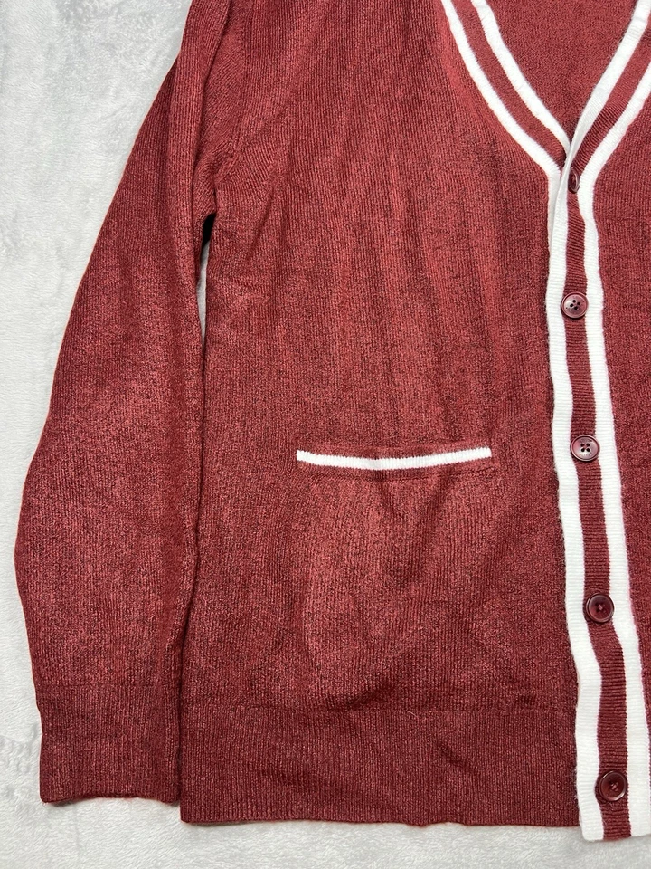 Cárdigan Levi’s Para Hombre XL Granate Borgoña Blanco Borde Universitario Retro Tejido Suéter Foto 3 de 4