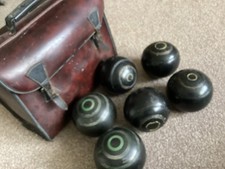 Set of 6 Thomas Taylor.black Lawn Bowls  - 2 Size 4 and  4 Size 4 7/8