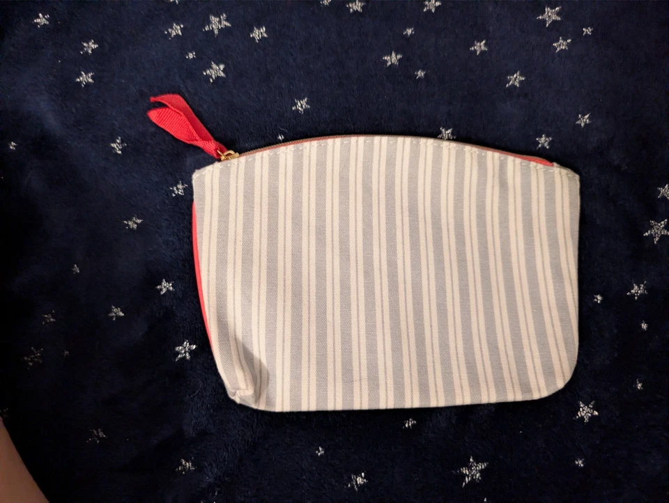 IPSY Glam Jan. 2019 White Blue Stripe Preppy School Travel Cosmetic Makeup Bag - Image 2 of 4