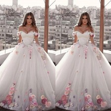 Princess Ball Gown Wedding Dresses Off the Shoulder Sweetheart Flowers Plus Size