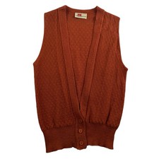 Vintage 70s XS Sweater Vest V-Neck Button Up Burnt Orange Earthy Cottagecore
