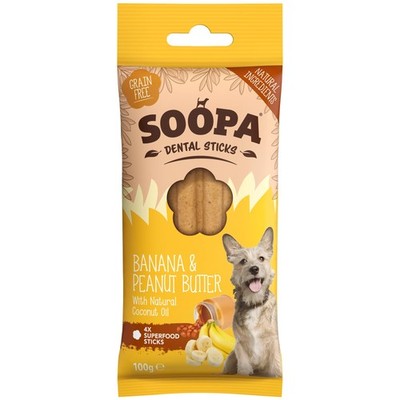 Soopa getreidefreie Bananen- und Erdnussbutter Dental Hundeleckerli 4 Sticks