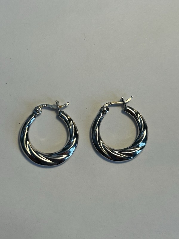 Sterling Silver 925 Vintage Art Deco Stud Pierced Earrings Hoops Circle Smooth