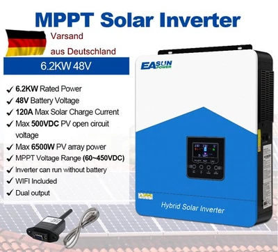 EASUN 6.2KW Solar Off Grid Wechselrichter Inverter 48V 120A MPPT Wifi Dual Output DE
