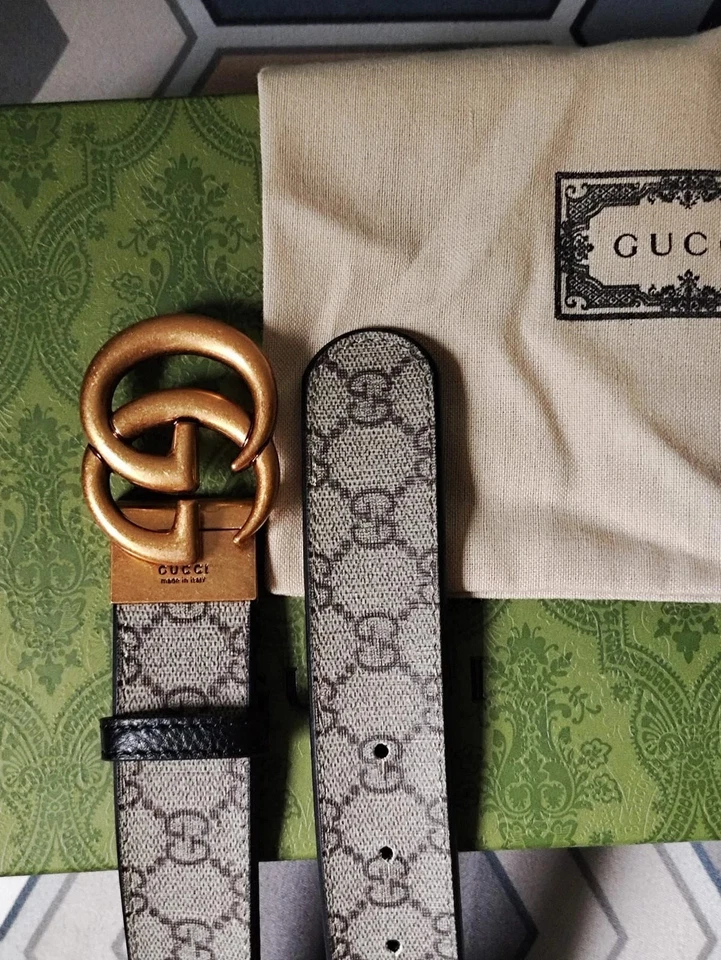Двусторонний коричневый пояс с монограммой Marmont Gucci золото GG 36/38 105 см - США беспошлинно - Изображение 4 из 4