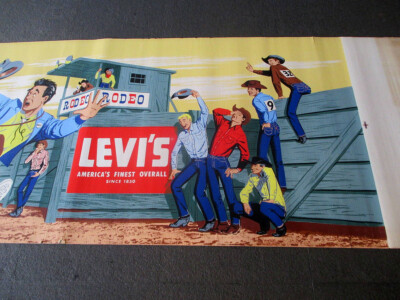 LEVI'S JEANS 1960s STORE DISPLAY Paper banner & Wall hanger RODEO