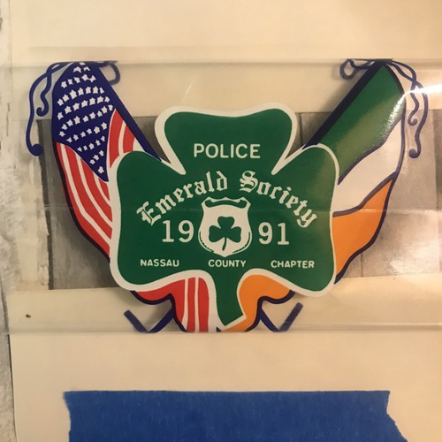 Vtge 80-90's Nassau County NY Emerald Society Shamrock Flags Window Decal Lot - Picture 2 of 9