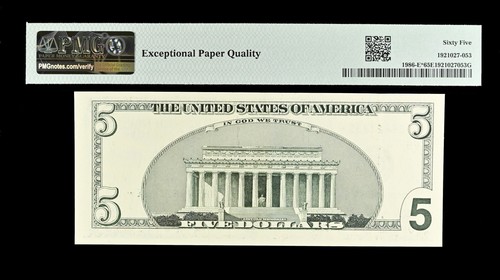 United States 5 Dollars 1999 Richmond PMG 65EPQ Banknotes - Picture 2 of 2