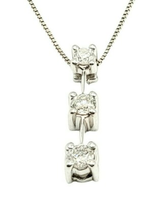 Halskette Diamant abgestuft 3 Steine Stil 0,32 ctw 14 K Weißgold 18'' Box Kette