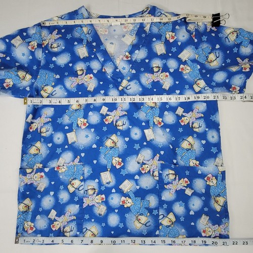Friends of the Heart Scrubs top V neck nurse bears blue size small - Picture 6 of 7