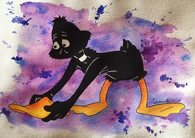 Daffy Duck Federzeichnung / Aquarellmalerei. Original Fan-ART A4 .