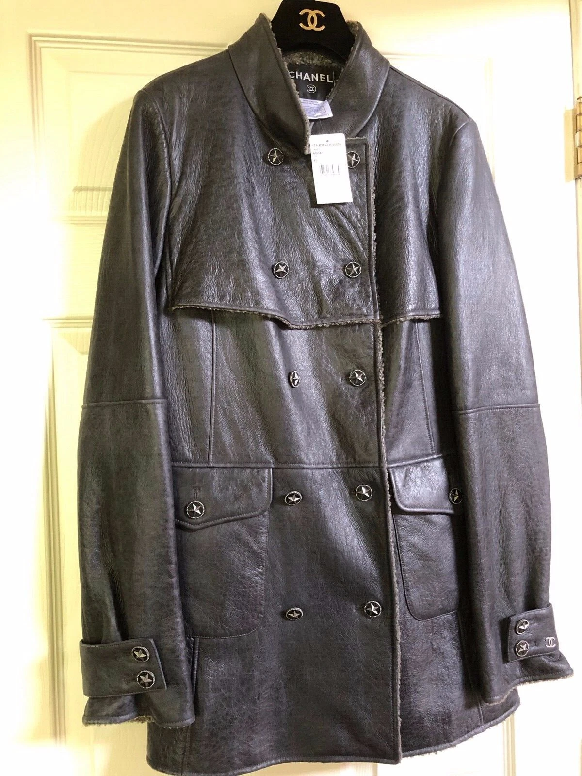 Cappotto Giacca Chanel Vintage 07A NUOVE ETICHETTE Ardesia SHEARLING LANA D'AGNELLO FR40 38 $12K