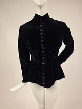 VICTORIAN 19TH C BLACK VELVET BUSTLE JACKET W BUTTERFLY PRINT LINING