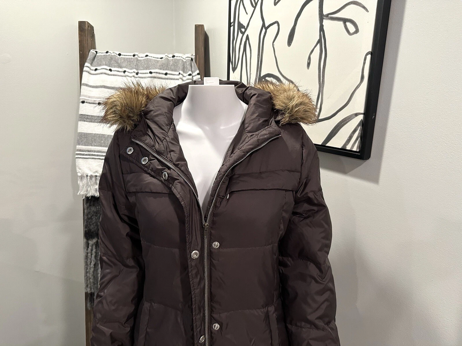 Michael Kors parka piumino donna M cappotto invernale cappuccio con bordo pelliccia marrone