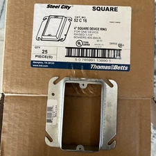 (25) Thomas & Betts Steel City 52 C 16 Raised 4" Square Device Ring Box Cover