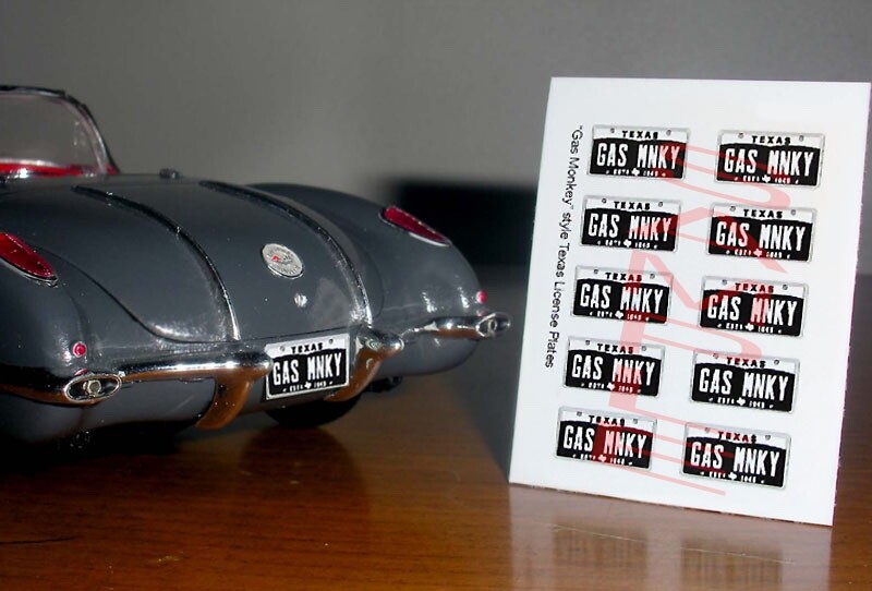 GAS MONKEY TEXAS miniature PLATES for 1/25 scale MODEL CARS—PLEASE READ